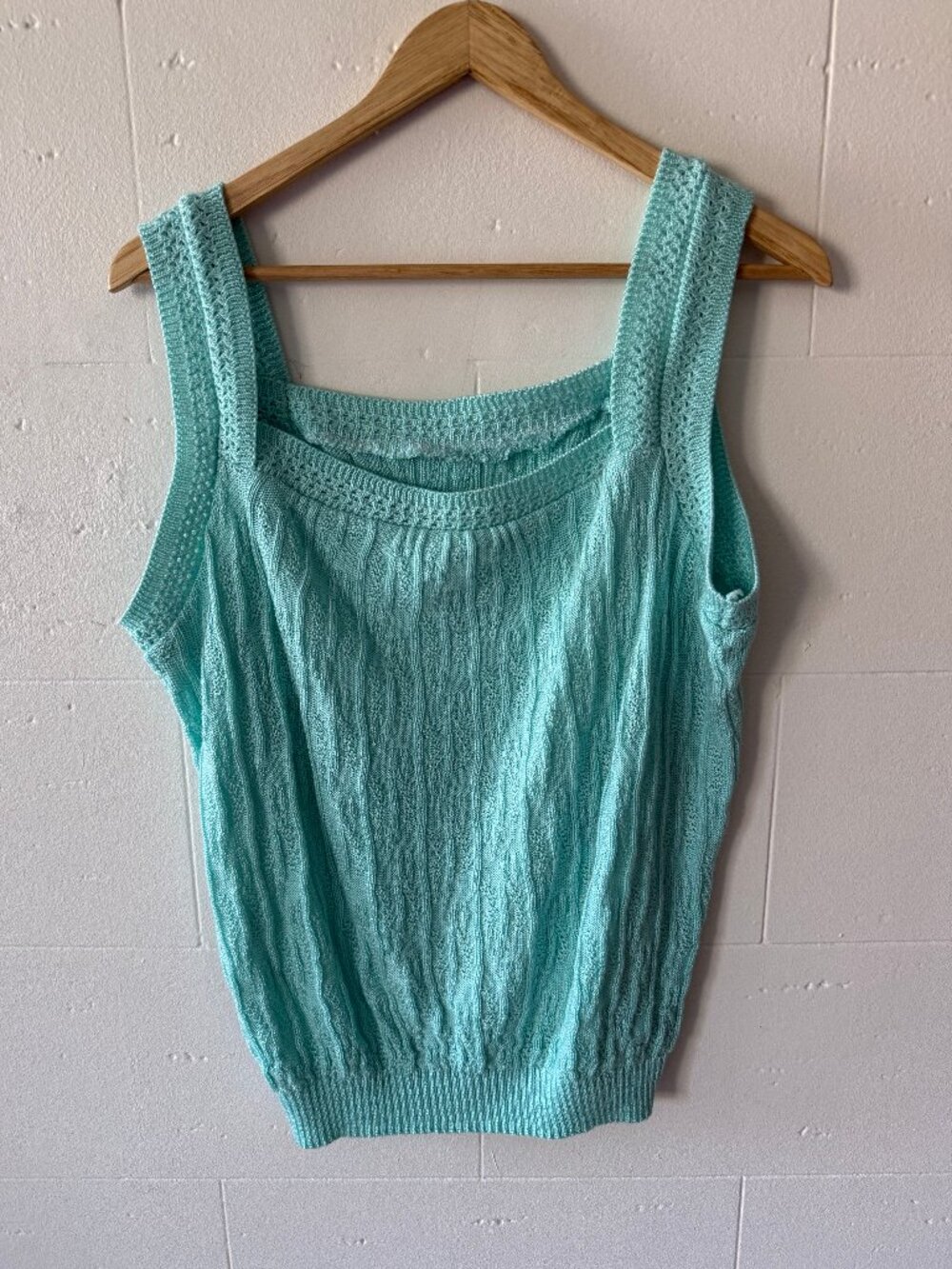 Crochet Knit Top | Icey Blue Boho Camisole | Medium